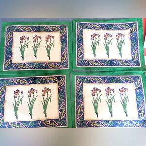 Anokhi Indian Handmade Block Print Placemats Set of Four - Green/White - 17x14.